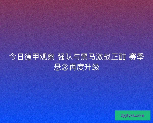 今日德甲观察 强队与黑马激战正酣 赛季悬念再度升级